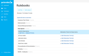 PerformLine rules - custom rulebooks based on industry regulations and branding guide