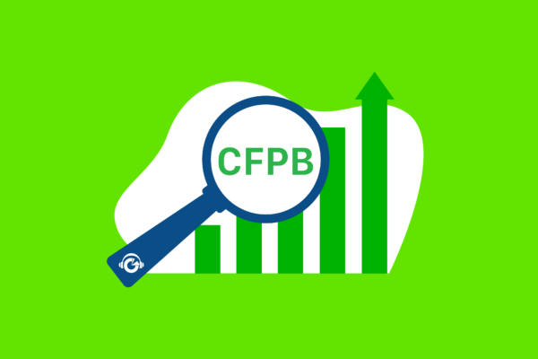 The COMPLY Marketing Compliance Podcast presents episode 17 on the CFPB Complaint Risk Signal Report part 2 of the conversation. Featured image is a green background with a blue magnifying glass highlighting the letters "CFPB" in front of a bar graph with rising bar arrows pointing up.