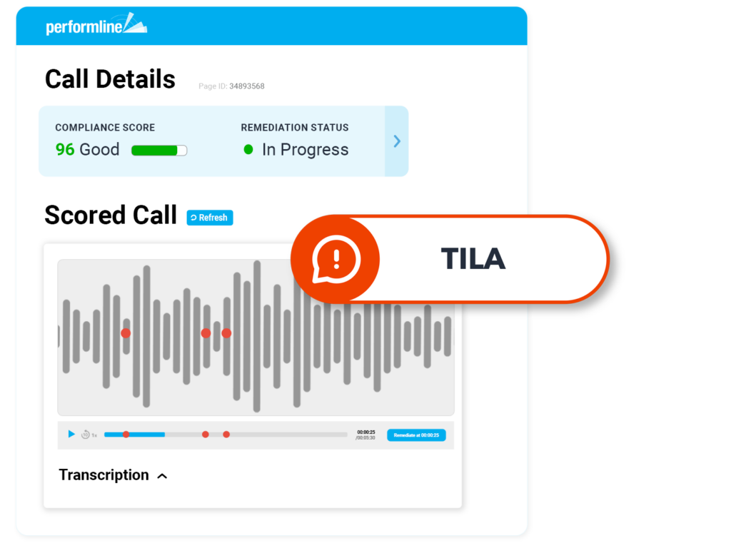 call center example for Credit Cards with TILA violation discovered on the PerformLine platform
