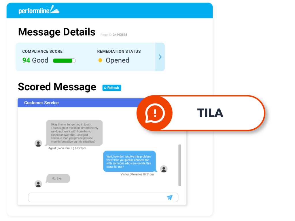 messages, sms, chat example for Credit Cards with TILA violation discovered on the PerformLine platform