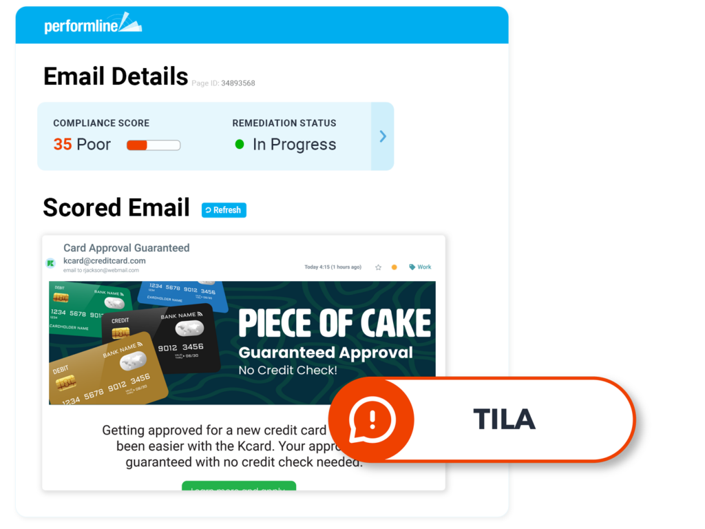 email example for Credit Cards with TILA violation discovered on the PerformLine platform
