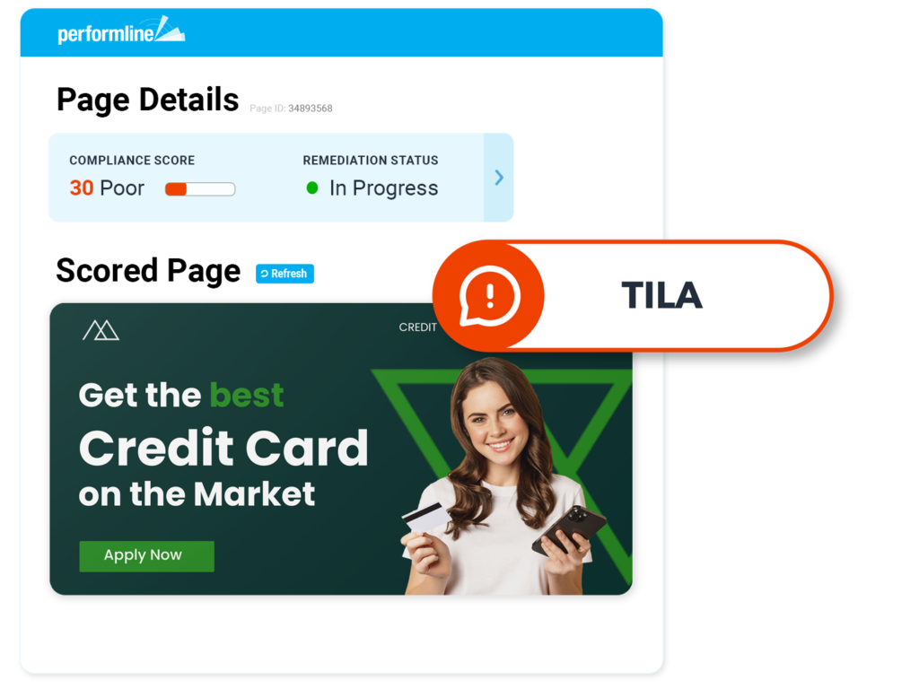 webpage example for Credit Cards with TILA violation discovered on the PerformLine platform