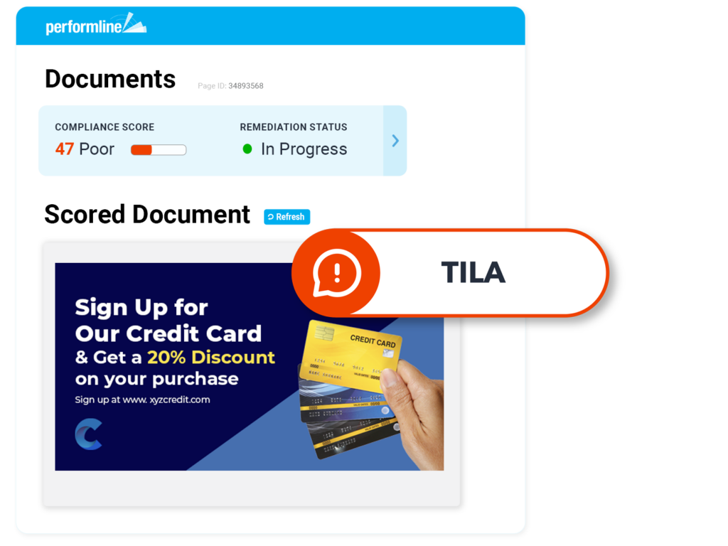 documents example for Credit Cards with TILA violation discovered on the PerformLine platform