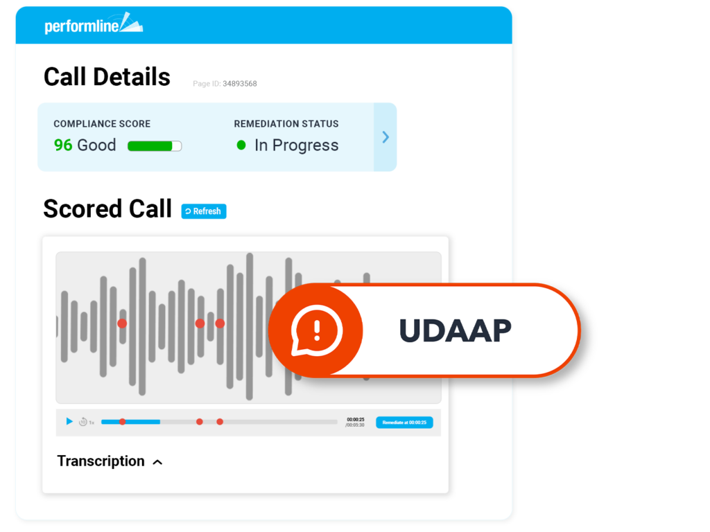 call center example for banking with UDAAP violation discovered on the PerformLine platform