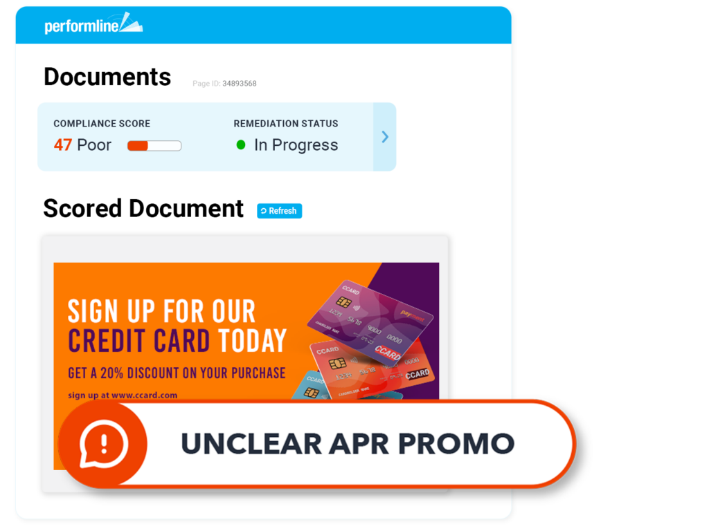 document example for banking with unclear apr promo violation discovered on the PerformLine platform