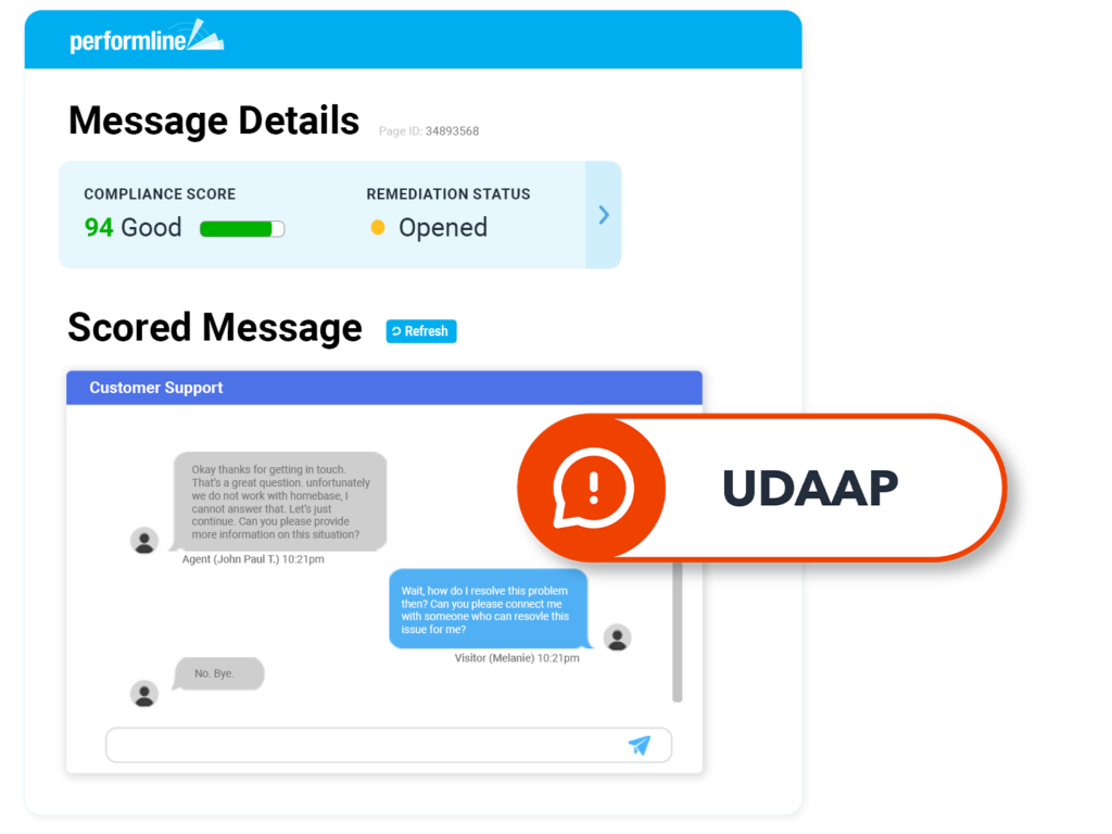 messages, sms, chat example for Credit Cards with UDAAP violation discovered on the PerformLine platform