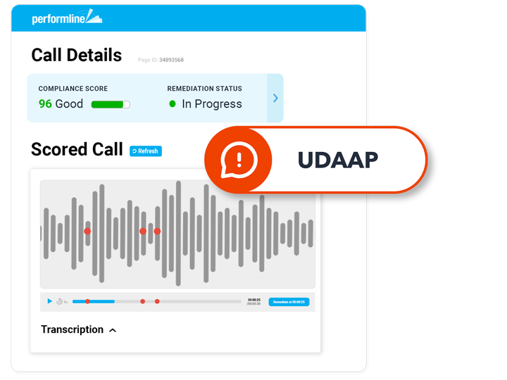 Sample of call monitoring using PerformLine with a good score