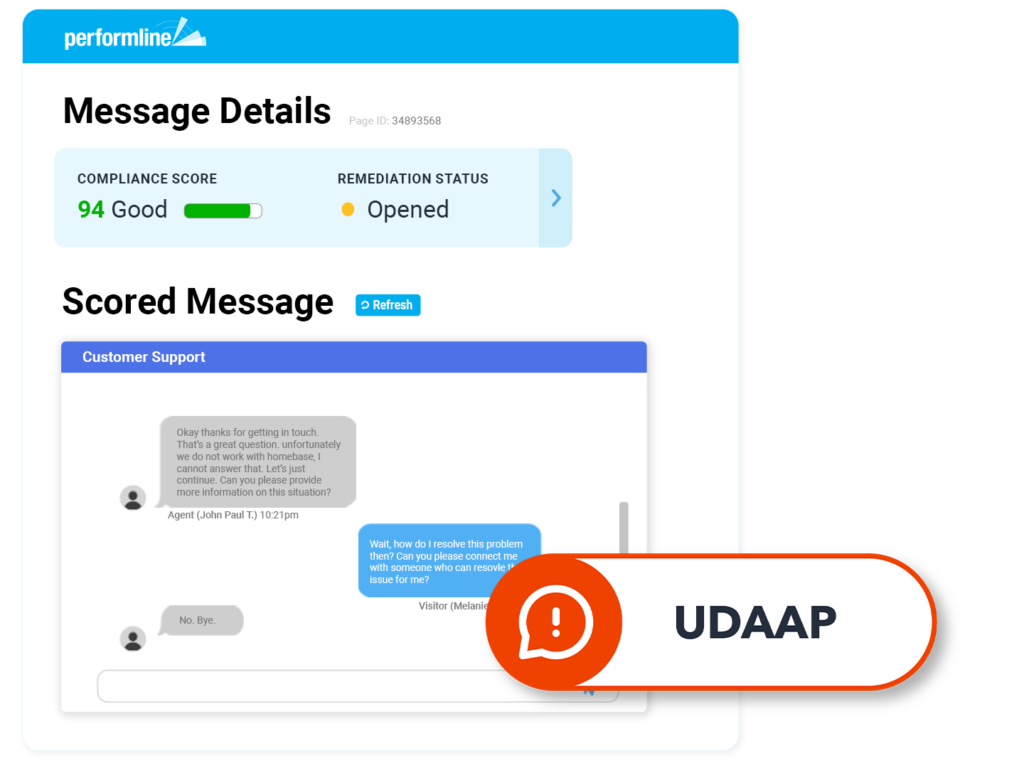 sample chat session for gig industry with udaap violation being called out on the PerformLine platform
