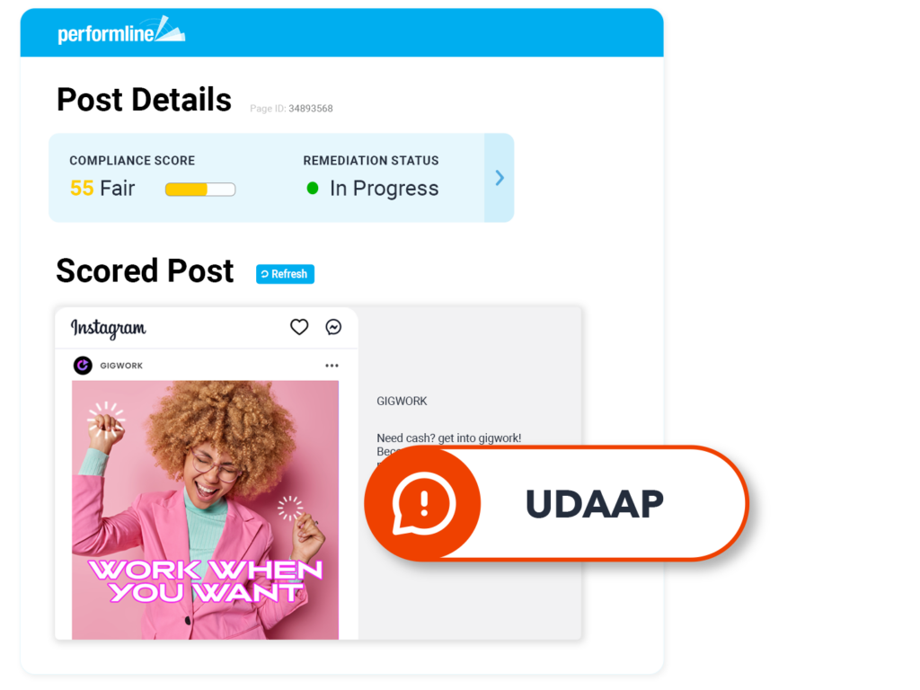 social example for gig industry with udaap violation discovered on the PerformLine platform