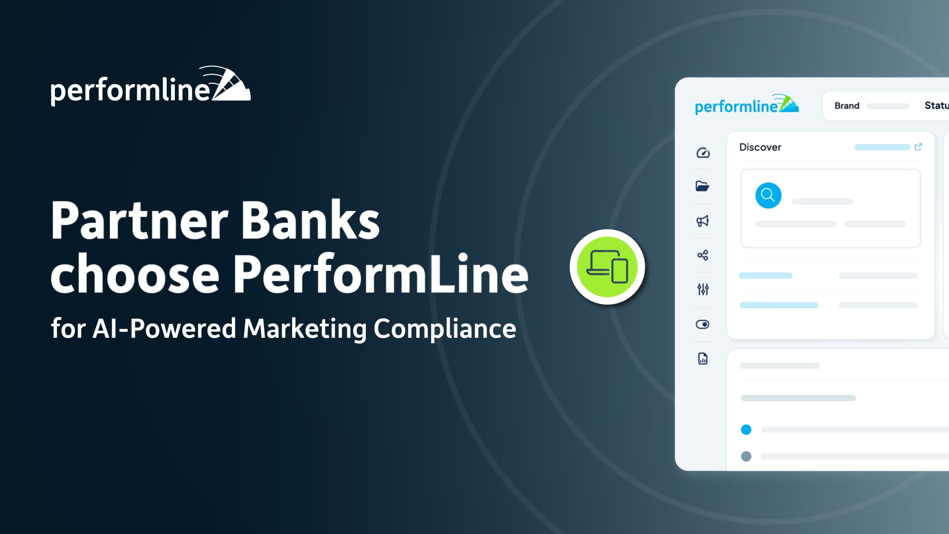 Image with text that reads "partner banks choose PerformLine for AI-powered marketing compliance"