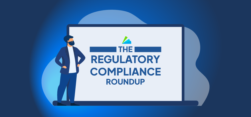 performline regulatory roundup logo on laptop with illustrated man in front