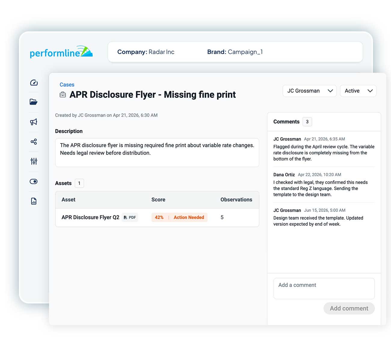 track cases and remediations audit trail within performline