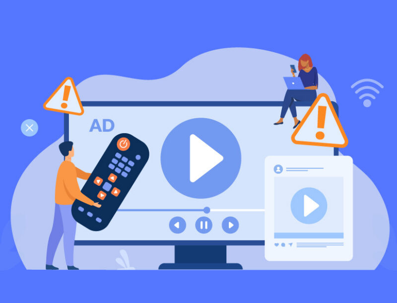 video marketing compliance, tv screen with vector people