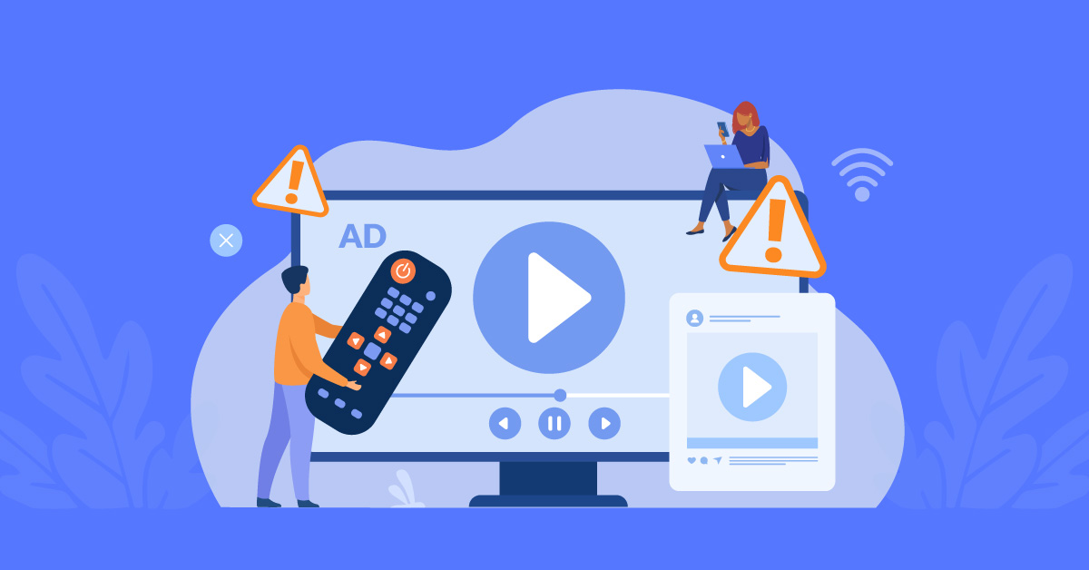 video marketing compliance, tv screen with vector people