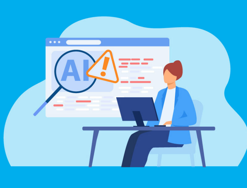 ai-generated-content flagged with errors, illustrative women reviewing