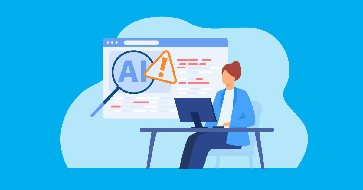 ai-generated-content flagged with errors, illustrative women reviewing