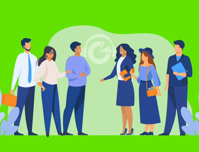 illustrated people talking about marketing and compliance